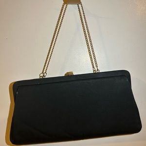 Vintage Black classic clutch evening purse handbag with gold chain